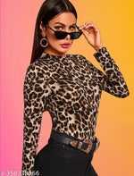 Casual Polyester Blend Round Neck Long Sleeves Animal Printed Black Stylish Top (