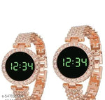 SHMOFY LUXRY DIAMOND CRYSTAL, SILVER CHAIN DIGITAL DIAL STAINLESS STEEL Digital Watch For Women