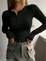 Stylish Women Collar Black Top Long Half sleeves