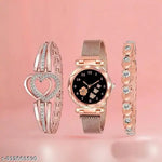 Rose Gold Girls Womens style Girls Hand Watch Luxury Design Steel Chain New Model Analog Women Watch Combo Of 3