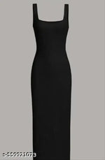 Solid Ribbed Square Neck Tank Dress