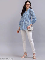 BLUEPRINTED COTTON TOPS FOR GIRLS