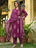 ROYAL ETHNIC FLAIR WOMEN'S PRINTED KURTA SET WITH DUPATTA  AND  BOTTOMWEAR