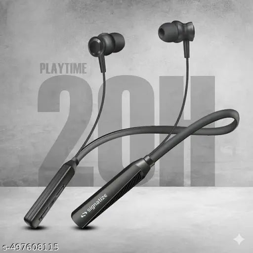 Signatize Bluetooth Earphones with 10mm Drivers, Rich Music Experience, 20+ Hours Playtime, Type C Fast Charging, Neckband Earphones with Voice Assistant-Black