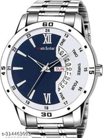 Dutchman Day & Date Function Watch With Blue & White Dial, Stainless Steel Chain Strap Analog Watch - For Men