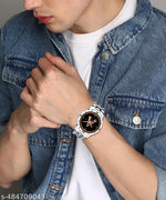 Talgo Analog Round Black Dial ALPHABET A Design Stylish Silver Stainless Steel Strap Classic Design Fancy Wrist Watch for Men and Boys, Pack of 1 - ALP-A-AVO-SIL-STL