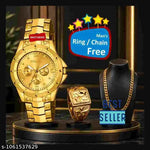 Rosra Golden Formal Watch For Men's Ring +Chain Free (MOR RING+ CHAIN) For Boys