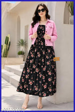 DR.ZOOM Dress With Jacket Women/Girls 100% Premium Quality Material Women Stylish Jacket With Dress COMBO (PACK OF 2) Urbane Latest Women Dresses With Jacket.