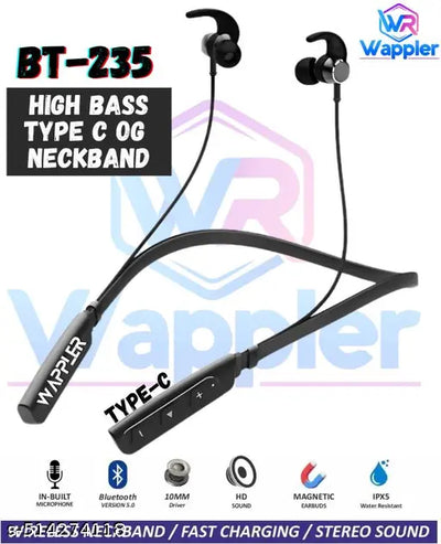 Wappler™ Stylish BT 235V2 Black Bluetooth Neckband | Super Bass & High Sound | Wireless Neckband | Best Neckband | Bluetooth Earphones | Bluetooth Headphones
