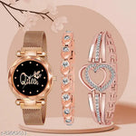 Rose Gold Girls Womens style Girls Hand Watch Luxury Design Steel Chain New Model Analog Women Watch Combo Of 3