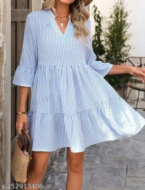 Striped Mini Dress with Flared Sleeves Casual Summer Vibes