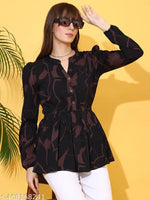 Sheetal Associates Black Floral Printed Peplum Top