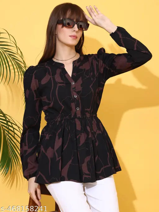 Sheetal Associates Black Floral Printed Peplum Top