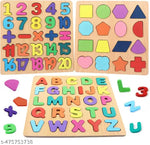 Colourful Wooden Puzzle Set for Kids: Capital Alphabets, Numbers and Shapes - Educational Learning Board for Toddlers and Preschoolers (ABCD, Numbers, Shapes)