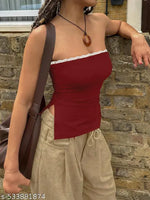Trendy Sleeveless Crop Top With Lace Insert