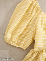 YELLOW CASUAL GINGHAM COTTON WESTERN STYLISH WOMENS TOP FOR GIRLS