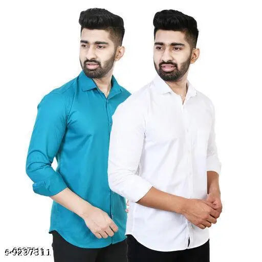 Youth First Men's Solid Spread Collar White Shirts Pack 2