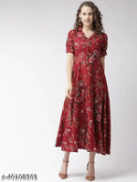 Sheetal Associates Black,Brown Abstract Print Puff Sleeves Fit and Flare Maxi Dress