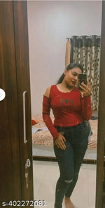 Letest women cold shoulder long sleeve top for girls