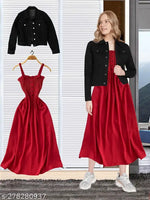 DR.ZOOM Dress With Jacket Women/Girls 100% Premium Quality Material Women Stylish Jacket With Dress COMBO (PACK OF 2) Urbane Latest Women Dresses With Jacket.