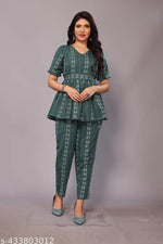 Women's Floral Yoke Design Pleated Thread Work A-Line Kurta with Trousers