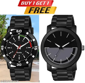 Watch Combo BUY 1 GET1FREE Black Designer Professional PU Analog Watch pack of 2