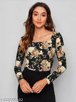 Casual Polyester Blend Round Neck Long Sleeves Animal Printed Black Stylish Top (