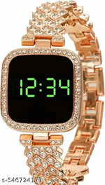 SHMOFY LUXRY DIAMOND CRYSTAL, SILVER CHAIN DIGITAL DIAL STAINLESS STEEL Digital Watch For Women