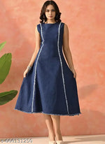 Woman denim Dress/Calf Length Denim dress/Maxi Length Denim Dress/Denim Middi