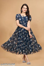 Zanies Women Floral Printed Teal Maxi Dress