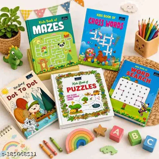 Quizs and Puzzle for Kids Set of 5 Educational Puzzle Collection with Brain Games, Word Search, Mazes, Dot to Dot, Puzzle and Crossword Challenges
