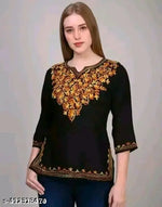 Rayon Short Kurti for Women | Embroidery Notch Neck | Three-Quarter Sleeve | Casual & Party Wear | Under 300 | Light fabrics | Summer wear | Summer kurti. Kashmiri Kurti Under 199