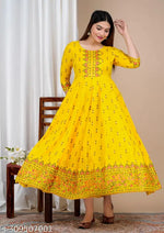 Women's Trending Embroidered Bandhej Anarkali Kurti