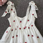 Dresses for girls-, Sleeveless, Scoop Neck, Swing Dress, Polka Dot Floral Print, White