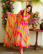 FQ Flower Print Long Kurti With Dupatta (No Bottom wear)