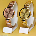 New Arrivals Festive Seasonal Stylish Throns Fit Round Ad Solid Gold Dial Metal Chain Belt Analog Watch with Attractive Diamond Studded Bracelet Combo for Women & Girls.