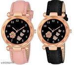 combo watch for women Best Quality Festive Season Flower Designer Round Dial Attractive Leather Belt combo wathces for women stylish girl watches analog leather belt watches wrist watches combo led watch for girl