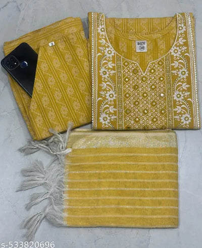 Trendy Women Fashion Embroidered Kurti Pant With Dupatta