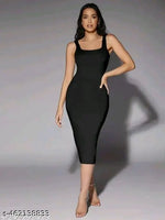 Square Neck High Waist Rib Knit Tank Long Dress