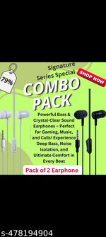 T&D Wired Earphones with Mic and Full Metal Body for Extra Bass & HD Sound with Passive Noise Cancellation White