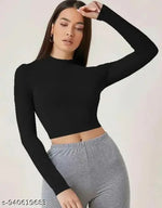 Casual Polyester Blend V-Neck Full Sleeves White Crop Top (17
