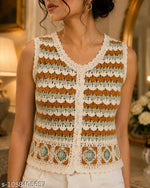 Notty Girl Boho Floral Crochet Button-Front Vest Top