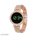 SHMOFY LUXRY DIAMOND CRYSTAL, SILVER CHAIN DIGITAL DIAL STAINLESS STEEL Digital Watch For Women