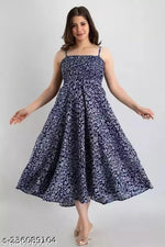 Samragyi women's stylish PURE & 100% RAYON (NO CREPE/POLYSTER) rayon leaf printed brown long off shoulder strap sleeveless high and good quality gowns Dresses for women and girls long dress sleeveless dress sleeveless dress for women and girls