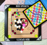 CARROM BOARD 20*20 INCHES , LUDO & SNAKE , CARROM COINS 20 PCS. , POWDER & STRICKER A40