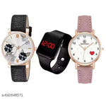 Isa Analogue Butterfly Flower Design Dial PU Strap Analog Girl's and Women's Watch (BLACK,PINK-Pack of 2)