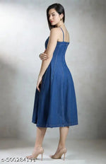 Woman denim Dress/Calf Length Denim dress/Maxi Length Denim Dress/Denim Middi