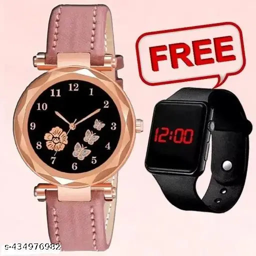 combo watch for women Best Quality Festive Season Flower Designer Round Dial Attractive Leather Belt combo wathces for women stylish girl watches analog leather belt watches wrist watches combo led watch for girl