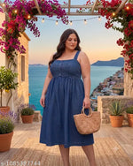 Woman denim Dress/Calf Length Denim dress/Maxi Length Denim Dress/Denim Middi