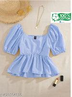 YELLOW CASUAL GINGHAM COTTON WESTERN STYLISH WOMENS TOP FOR GIRLS